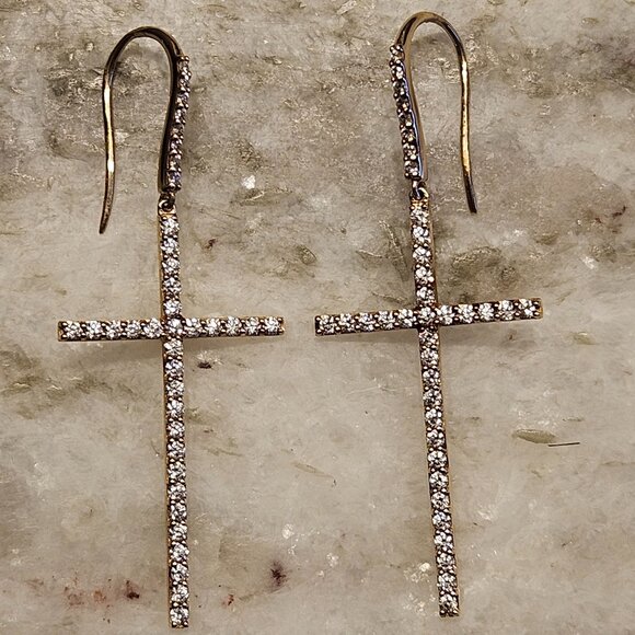 RARE MODERN LUXURY LANA JEWELRY FLAWLESS DIAMOND 14K GOLD CROSS PIERCED EARRINGS - Picture 3 of 15